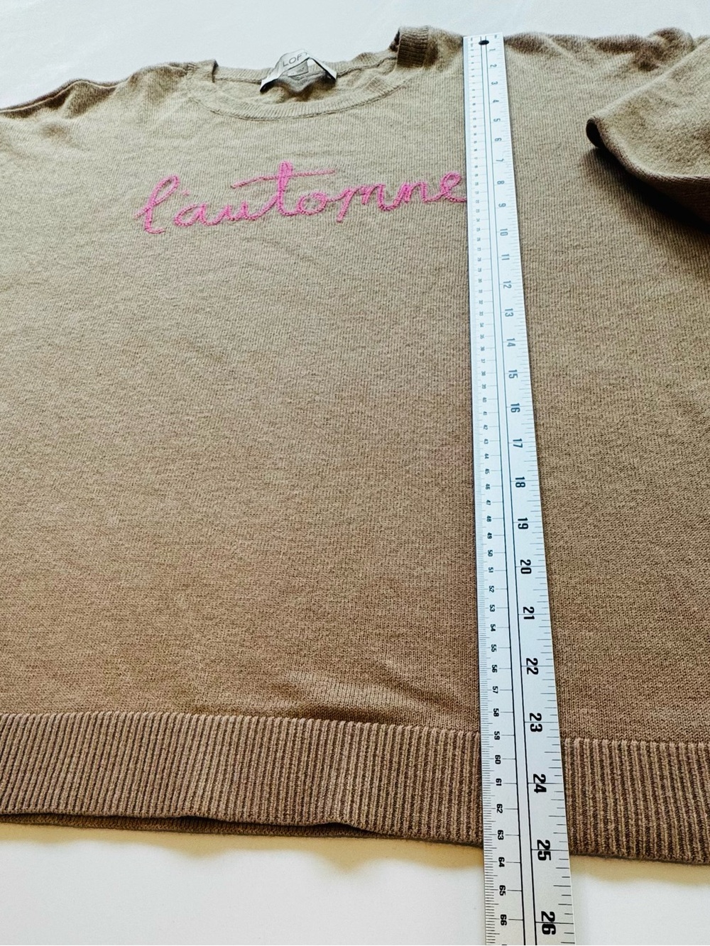 LOFT L’Automne Autumn Fall Sweater M Tan Pink Embroidered - Picture 4 of 9